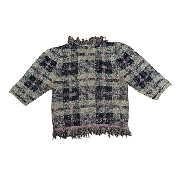 ZARA bubble sleeve tweed cropped jacket blazer purple tan fringe old money fall - Picture 3 of 11